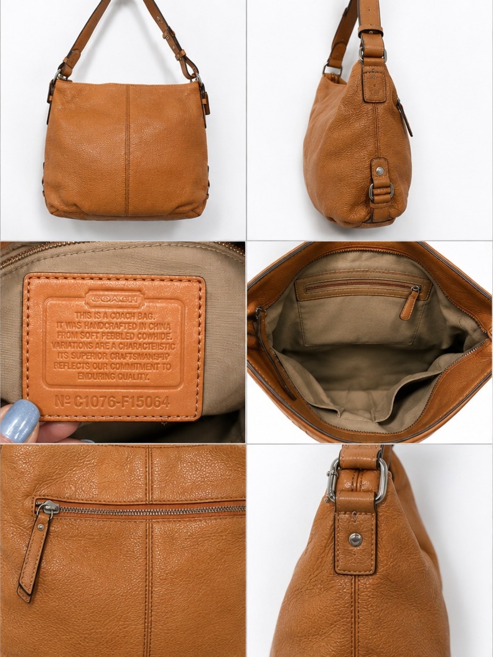Coach Tan Pebbled Leather Hobo Shoulder Bag